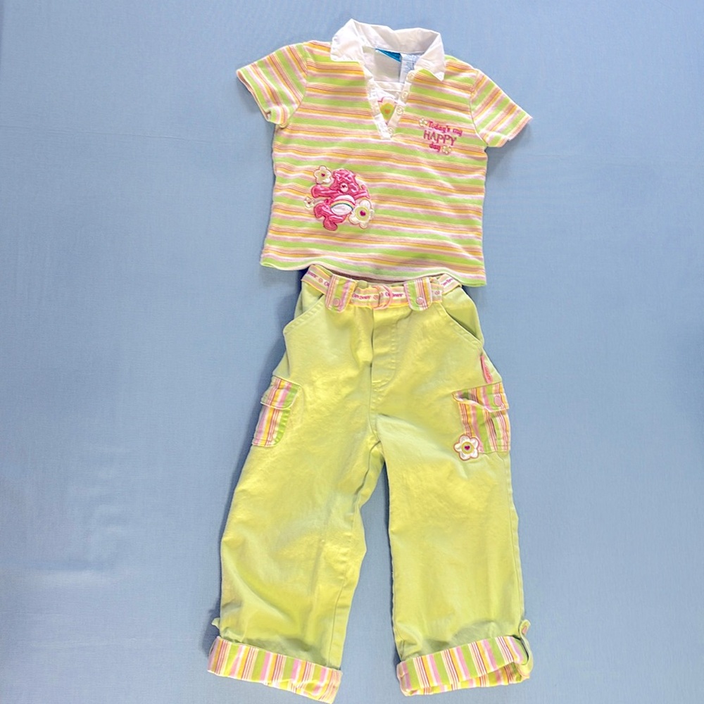 Vintage Care Bears Embroidered Cheer‎ Bear 6x Lime Green And Pink Outfit RARE!
